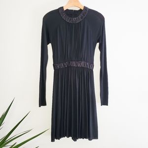 A.L.C. Black Long Sleeve Leather Trim Dress